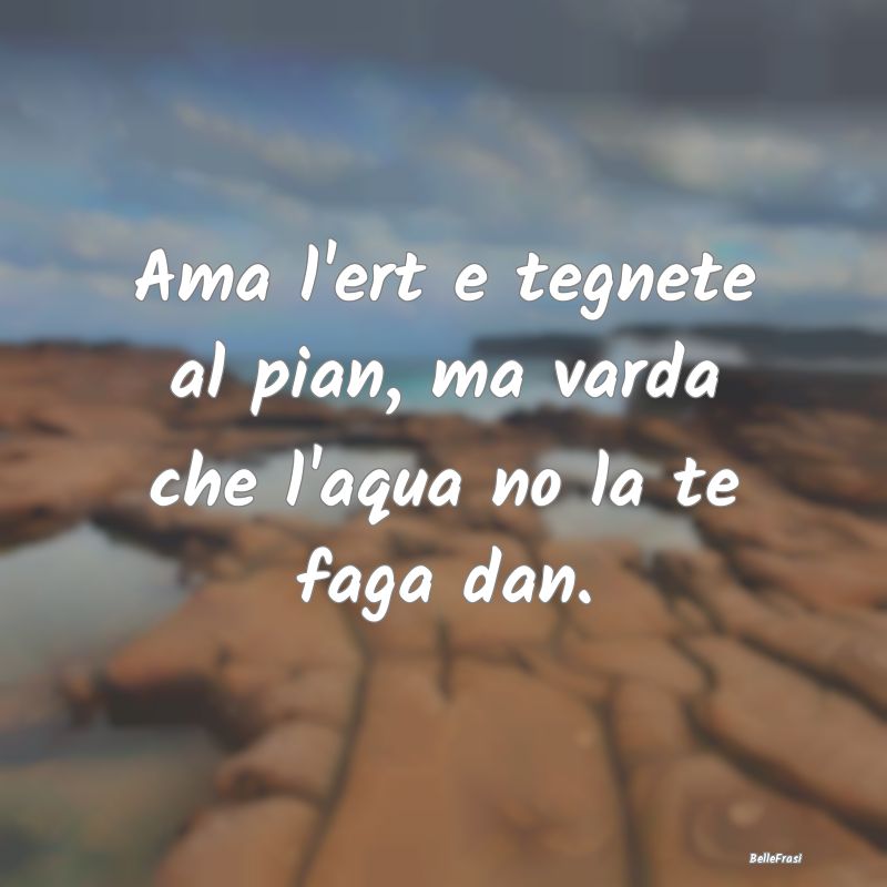 Frasi Prudenza - Ama l'ert e tegnete al pian, ma varda che l'aqua n...