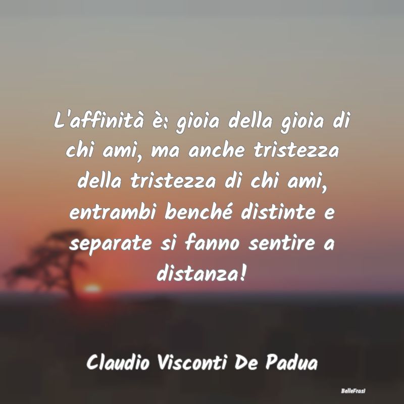 Frasi sulla Tristezza - L'affinità è: gioia della gioia di chi ami, ma a...